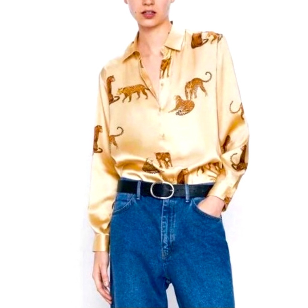 ZARA Top Animal Leopard Print Blouse Size M